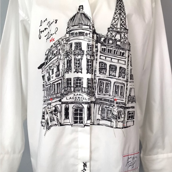 NWT Karl Lagerfeld Paris Limited Edition Button Down Shirt Blouse - Picture 7 of 13